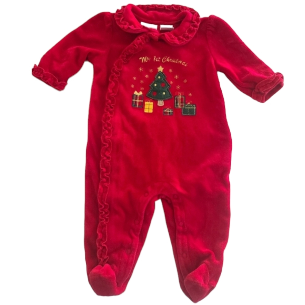 Miniwear My First Christmas Baby girl size 6-9 Months Onesie Red Holidays